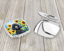 Load image into Gallery viewer, Black Poodle in Sunflowers Compact Mirror – Stylish Purse Mirror with Artistic Covers