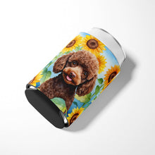 Load image into Gallery viewer, Chocolate Poodle in Sunflowers Can or Bottle Hugger