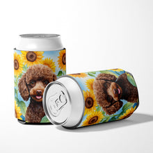 Load image into Gallery viewer, Chocolate Poodle in Sunflowers Can or Bottle Hugger