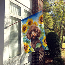 Load image into Gallery viewer, Chocolate Poodle in Sunflowers House Flag