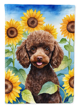 Load image into Gallery viewer, Chocolate Poodle in Sunflowers House Flag