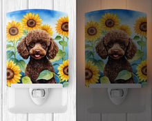 Load image into Gallery viewer, Chocolate Poodle in Sunflowers Ceramic Night Light