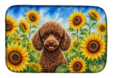 Load image into Gallery viewer, Chocolate Poodle in Sunflowers Dish Drying Mat Absorbent Dish Drying Mat Pad for Kitchen Counter Dish Drainer Mat for Countertop, 14 x 21", Multicolor