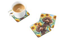 Load image into Gallery viewer, Chocolate Poodle in Sunflowers Coasters - Set of 4 Lightweight Foam, Absorbent Drink Coasters