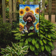 Load image into Gallery viewer, Chocolate Poodle in Sunflowers Garden Flag – Bright Dog-Themed Yard Decor