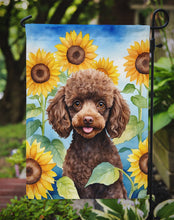 Load image into Gallery viewer, Chocolate Poodle in Sunflowers Garden Flag – Bright Dog-Themed Yard Decor