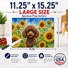 Load image into Gallery viewer, Chocolate Poodle in Sunflowers Cutting Board Tempered Glass Kitchen Cutting Surface, Heat Resistant Chopping Board with Non-Slip Feet, Decorative Food Prep &amp; Serving