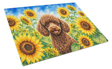 Load image into Gallery viewer, Chocolate Poodle in Sunflowers Cutting Board Tempered Glass Kitchen Cutting Surface, Heat Resistant Chopping Board with Non-Slip Feet, Decorative Food Prep &amp; Serving