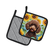 Load image into Gallery viewer, Chocolate Poodle in Sunflowers Pot Holders - Set of 2 Decorative Kitchen Helpers | Made in the USA