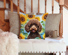 Load image into Gallery viewer, Chocolate Poodle in Sunflowers Throw Pillow - 14x14 Decorative Pillow – Art for Your Home &amp; Patio
