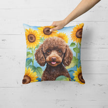 Load image into Gallery viewer, Chocolate Poodle in Sunflowers Throw Pillow
