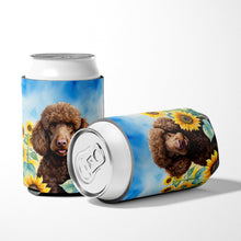 Load image into Gallery viewer, Chocolate Poodle in Sunflowers Can or Bottle Hugger