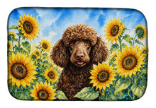 Load image into Gallery viewer, Chocolate Poodle in Sunflowers Dish Drying Mat Absorbent Dish Drying Mat Pad for Kitchen Counter Dish Drainer Mat for Countertop, 14 x 21", Multicolor