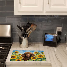 Load image into Gallery viewer, Chocolate Poodle in Sunflowers Cutting Board Tempered Glass Kitchen Cutting Surface, Heat Resistant Chopping Board with Non-Slip Feet, Decorative Food Prep &amp; Serving