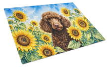 Load image into Gallery viewer, Chocolate Poodle in Sunflowers Cutting Board Tempered Glass Kitchen Cutting Surface, Heat Resistant Chopping Board with Non-Slip Feet, Decorative Food Prep &amp; Serving