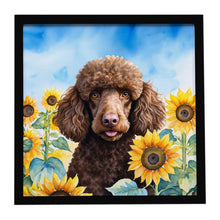 Load image into Gallery viewer, Chocolate Poodle in Sunflowers Framed Metal Print