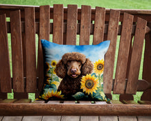Load image into Gallery viewer, Chocolate Poodle in Sunflowers Throw Pillow - 14x14 Decorative Pillow – Art for Your Home &amp; Patio