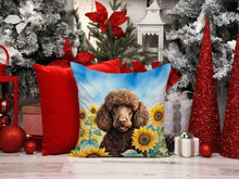 Load image into Gallery viewer, Chocolate Poodle in Sunflowers Throw Pillow - 14x14 Decorative Pillow – Art for Your Home &amp; Patio