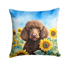 Load image into Gallery viewer, Chocolate Poodle in Sunflowers Throw Pillow - 14x14 Decorative Pillow – Art for Your Home &amp; Patio