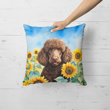 Load image into Gallery viewer, Chocolate Poodle in Sunflowers Throw Pillow