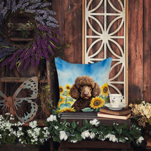 Load image into Gallery viewer, Chocolate Poodle in Sunflowers Throw Pillow