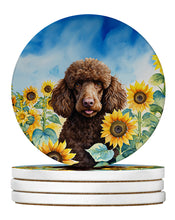 Load image into Gallery viewer, Chocolate Poodle in Sunflowers Large Sandstone Coasters Pack of 4