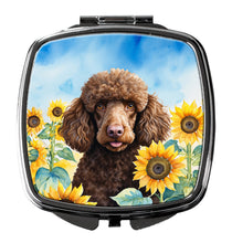 Load image into Gallery viewer, Chocolate Poodle in Sunflowers Compact Mirror – Stylish Purse Mirror with Artistic Covers