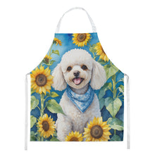 Load image into Gallery viewer, White Poodle in Sunflowers Apron – Artist-Designed Kitchen, BBQ &amp; Craft Apron