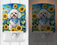 Load image into Gallery viewer, White Poodle in Sunflowers Ceramic Night Light
