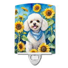 Load image into Gallery viewer, White Poodle in Sunflowers Ceramic Night Light
