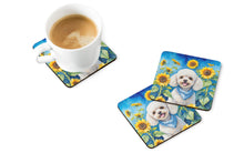Load image into Gallery viewer, White Poodle in Sunflowers Coasters - Set of 4 Lightweight Foam, Absorbent Drink Coasters