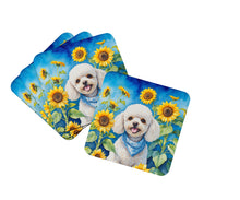 Load image into Gallery viewer, White Poodle in Sunflowers Coasters - Set of 4 Lightweight Foam, Absorbent Drink Coasters