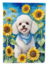 Load image into Gallery viewer, White Poodle in Sunflowers Garden Flag – Bright Dog-Themed Yard Decor