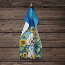 Load image into Gallery viewer, White Poodle in Sunflowers Kitchen Towel