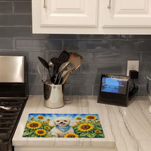 Load image into Gallery viewer, White Poodle in Sunflowers Cutting Board Tempered Glass Kitchen Cutting Surface, Heat Resistant Chopping Board with Non-Slip Feet, Decorative Food Prep &amp; Serving