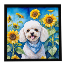 Load image into Gallery viewer, White Poodle in Sunflowers Framed Metal Print