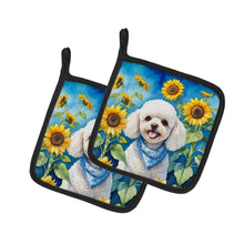 Load image into Gallery viewer, White Poodle in Sunflowers Pot Holders - Set of 2 Decorative Kitchen Helpers | Made in the USA