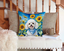 Load image into Gallery viewer, White Poodle in Sunflowers Throw Pillow - 14x14 Decorative Pillow – Art for Your Home &amp; Patio