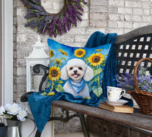 Load image into Gallery viewer, White Poodle in Sunflowers Throw Pillow