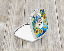 Load image into Gallery viewer, White Poodle in Sunflowers Compact Mirror – Stylish Purse Mirror with Artistic Covers