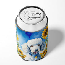 Load image into Gallery viewer, White Poodle in Sunflowers Can or Bottle Hugger