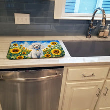 Load image into Gallery viewer, White Poodle in Sunflowers Dish Drying Mat Absorbent Dish Drying Mat Pad for Kitchen Counter Dish Drainer Mat for Countertop, 14 x 21", Multicolor