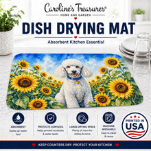 Load image into Gallery viewer, White Poodle in Sunflowers Dish Drying Mat Absorbent Dish Drying Mat Pad for Kitchen Counter Dish Drainer Mat for Countertop, 14 x 21", Multicolor