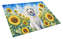 Load image into Gallery viewer, White Poodle in Sunflowers Cutting Board Tempered Glass Kitchen Cutting Surface, Heat Resistant Chopping Board with Non-Slip Feet, Decorative Food Prep &amp; Serving