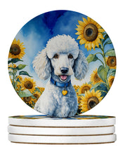 Load image into Gallery viewer, White Poodle in Sunflowers Large Sandstone Coasters Pack of 4
