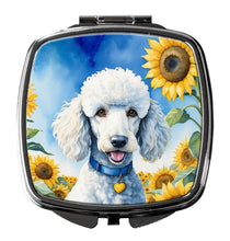 Load image into Gallery viewer, White Poodle in Sunflowers Compact Mirror – Stylish Purse Mirror with Artistic Covers