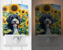 Load image into Gallery viewer, Portuguese Water Dog in Sunflowers Ceramic Night Light