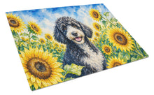 Load image into Gallery viewer, Portuguese Water Dog in Sunflowers Cutting Board Tempered Glass Kitchen Cutting Surface, Heat Resistant Chopping Board with Non-Slip Feet, Decorative Food Prep &amp; Serving