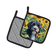 Load image into Gallery viewer, Portuguese Water Dog in Sunflowers Pot Holders - Set of 2 Decorative Kitchen Helpers | Made in the USA
