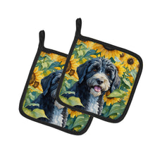 Load image into Gallery viewer, Portuguese Water Dog in Sunflowers Pot Holders - Set of 2 Decorative Kitchen Helpers | Made in the USA